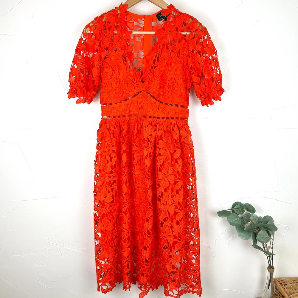 Bardot Red Ricko Fit and Flare Lace Dress